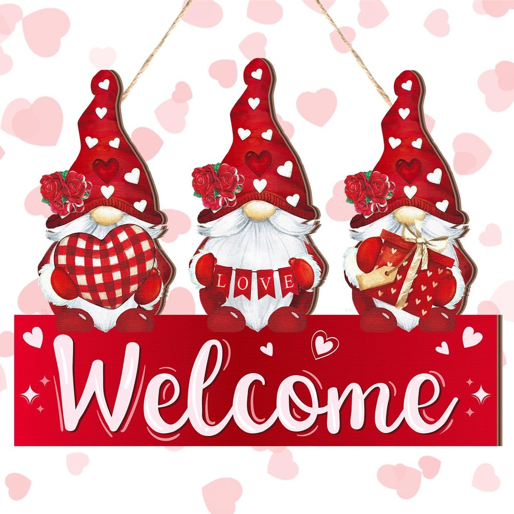 Valentine's Day Gnome Door Decor Welcome Hanging Door Sign Sweet Gnome Door H...