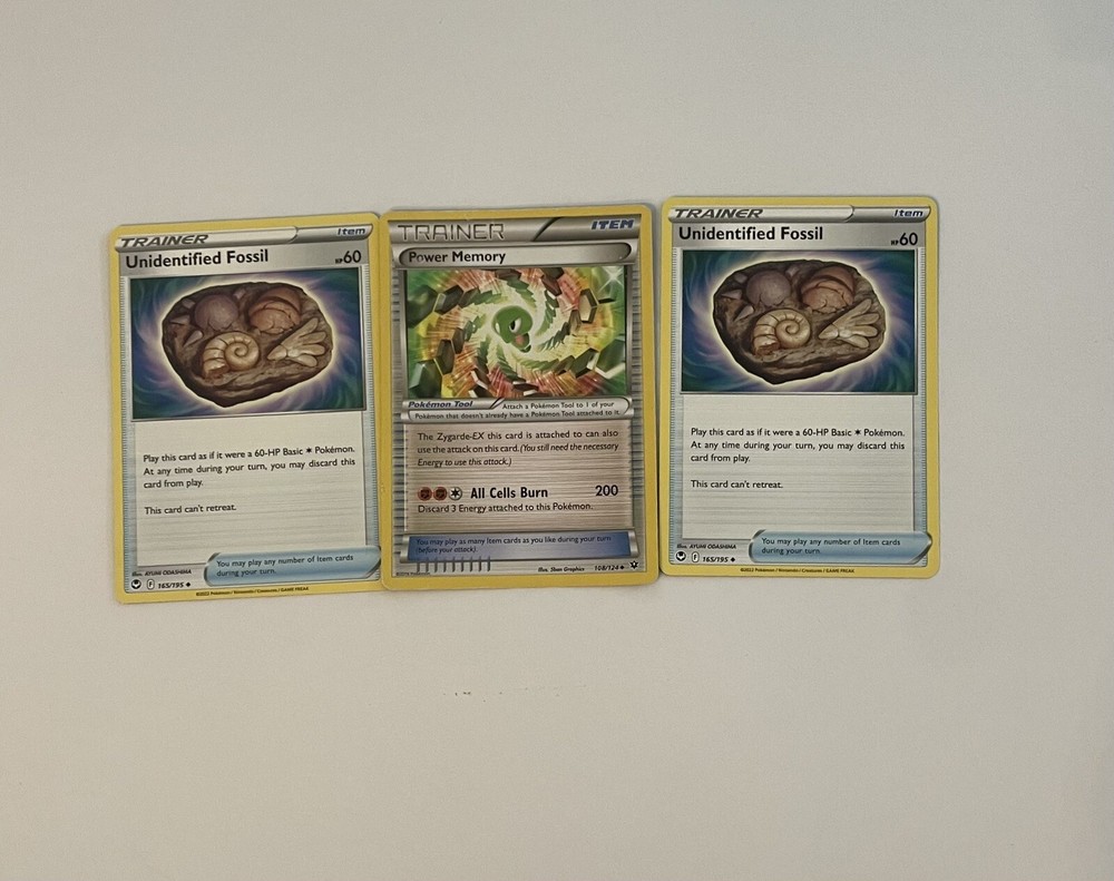Pokémon Cards TCG Lot Of Three Assorted Fossil Item Trainer Cards/Power Memory