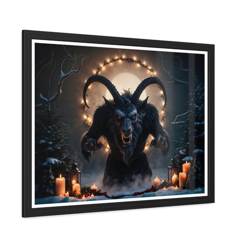 Krampus Christmas Horror Semi-Gloss Wood Framed Poster Holiday Wall Art Decor