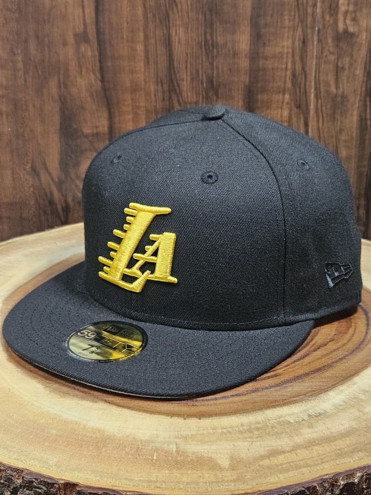Classic Los Angeles Lakers New Era 59Fifty Fitted Hat Cap Size 7 5/8 Black/Yello
