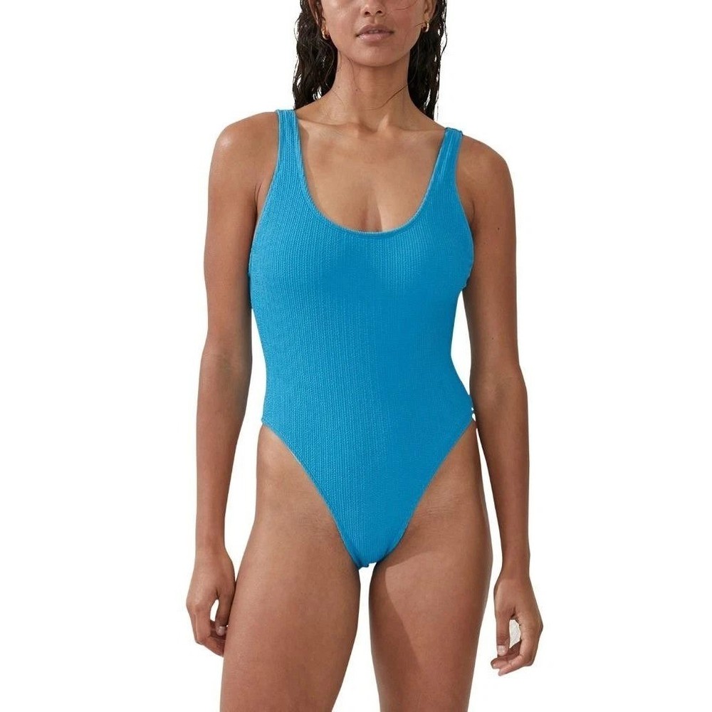 Cotton On Body One Piece Swimsuit Women Small Blue Crinkle Scoop Back Cheeky NWT
