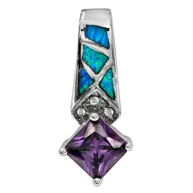 1CT Amethyst & Australian Opal Inlay 925 Sterling Silver Pendant Jewelry OE3