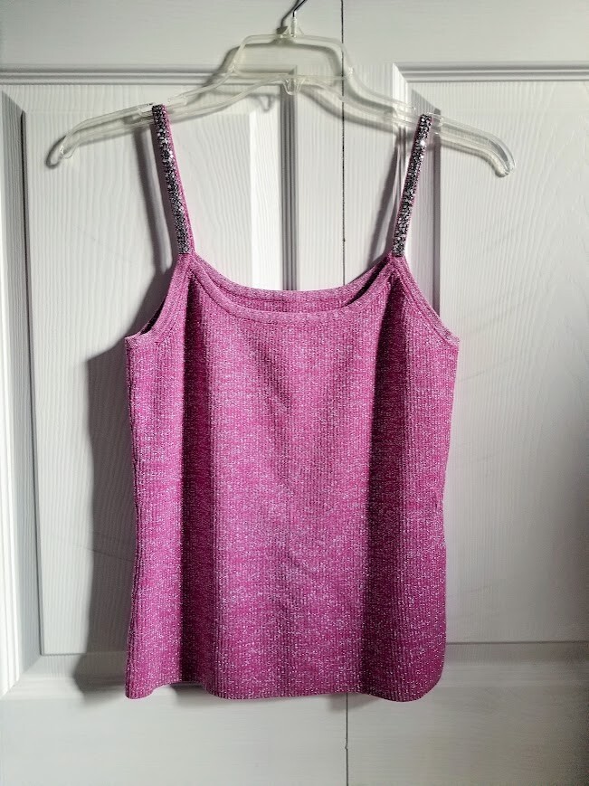 Vintage/Y2K Magenta and Silver Sparkly Knit Tank Top