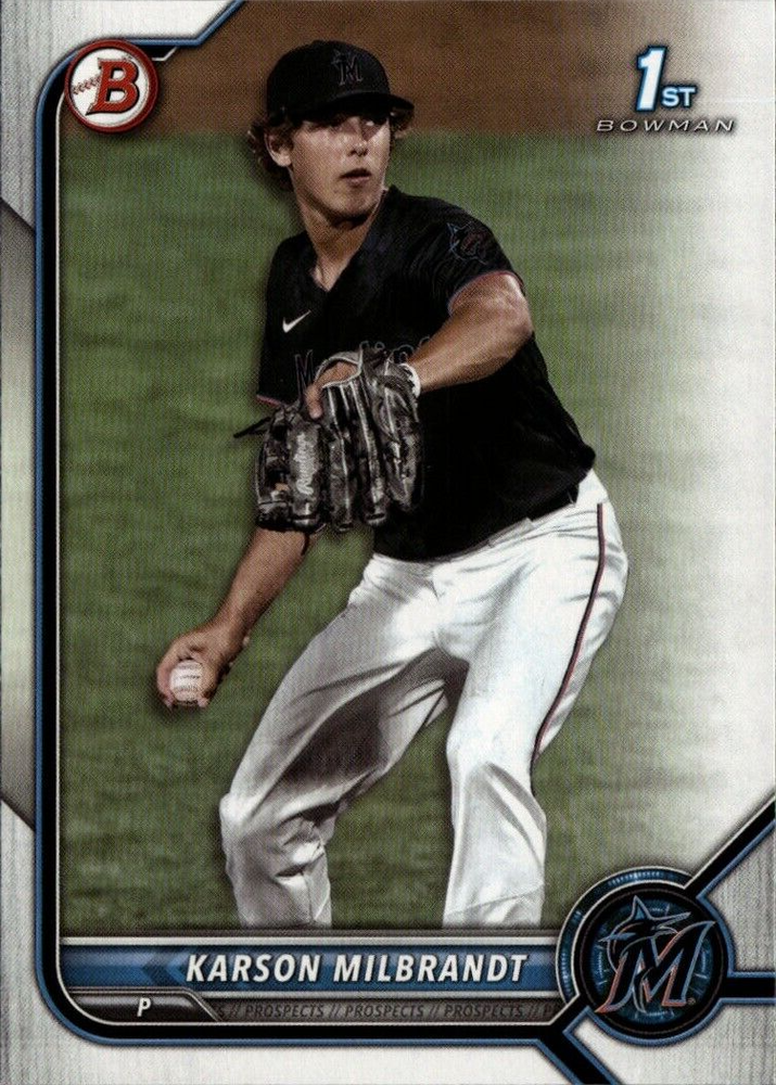 KARSON MILBRANDT ROOKIE 1ST BOWMAN BASEBALL CARD RC BD-87 2022 MLB MIAMI MARLINS