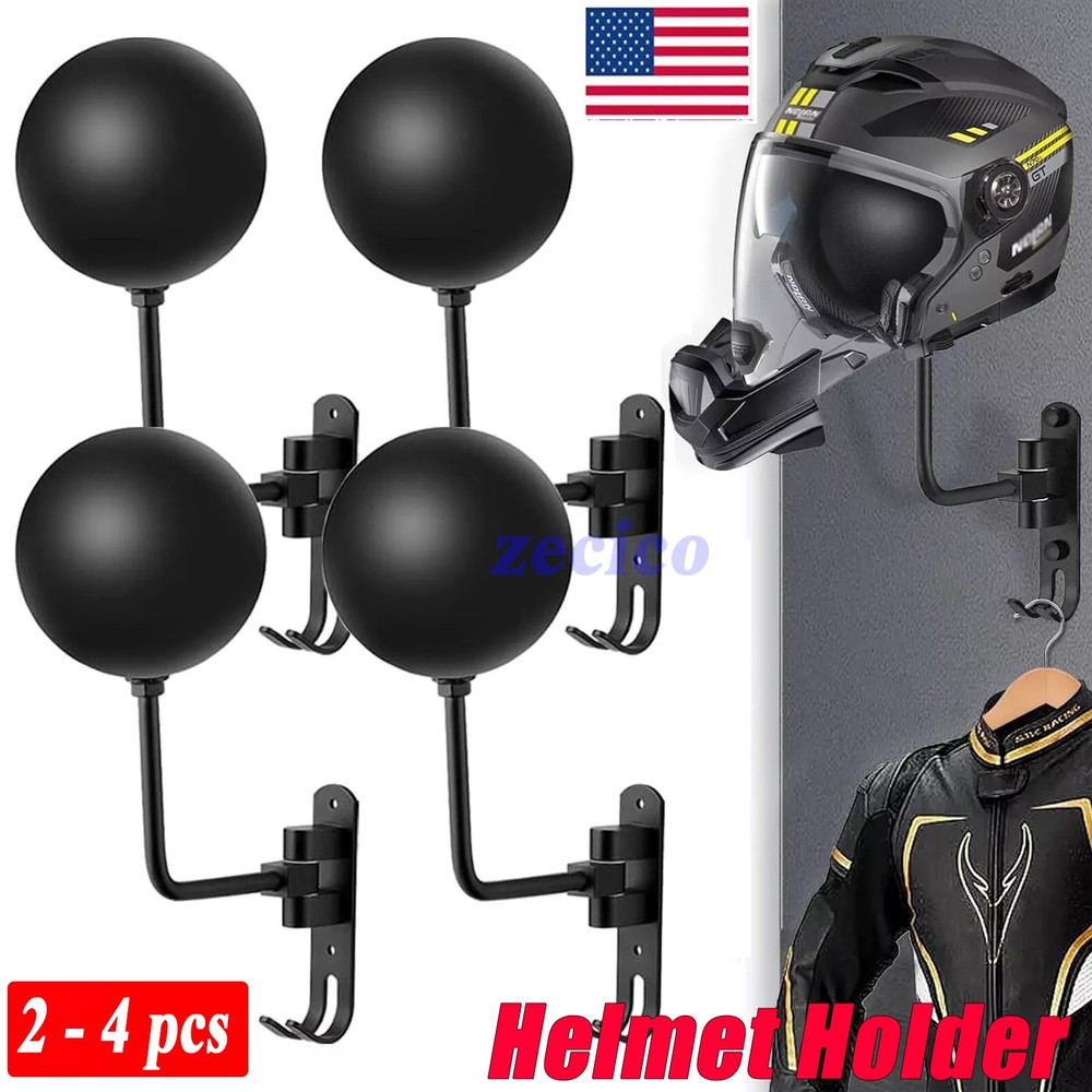 2-4 Pack Motorcycle Helmet Wall Mount Hanger Hook for Jacket Bag Storage