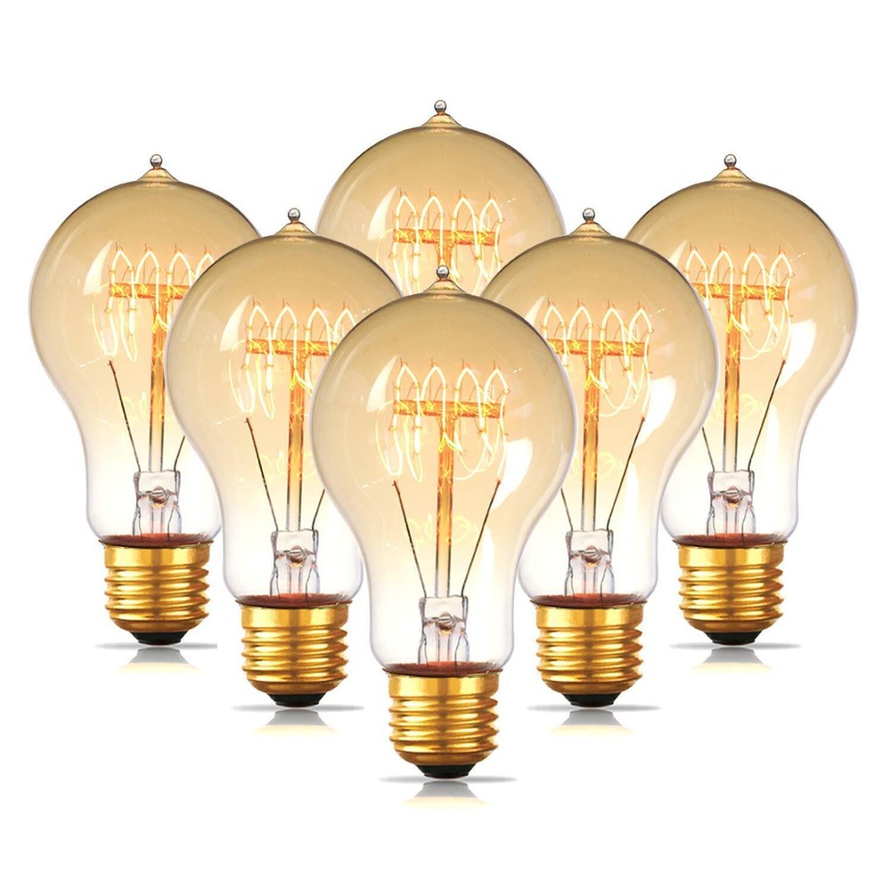 6-Pack Edison Light Bulb 60 Watt, Dimmable A19 Antique Vintage Old Fashioned E26