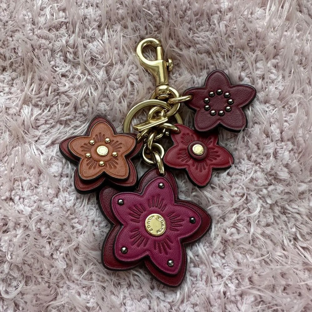 Coach Wildflower Cluster Leather & Metal Bag Charm in Red & Brown - New & Unused