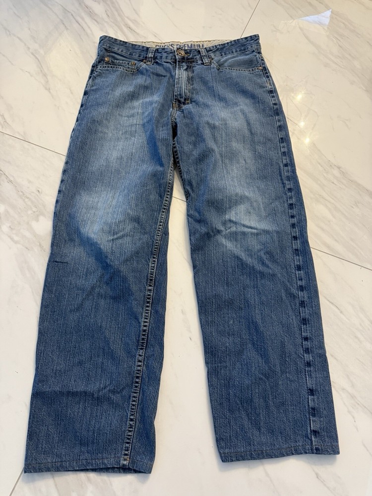 VTG Guess Men's 34x30 Grunge Y2K Baggy Skater Jeans Faded Whisker Western USA