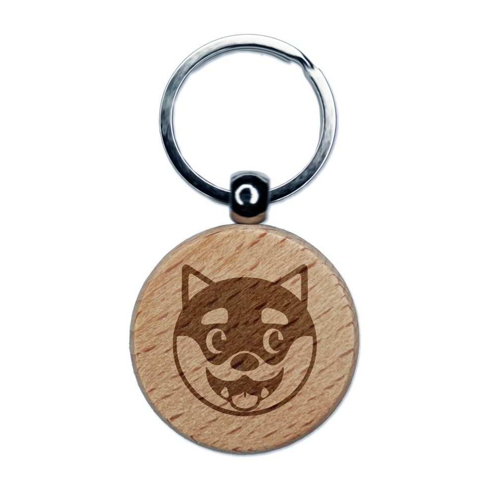Husky Dog Face Side Eye Engraved Wood Round Keychain Tag Charm