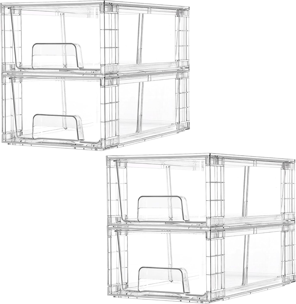 Vtopmart 4-Pack Clear Stackable Acrylic Drawer Organizers with Handles