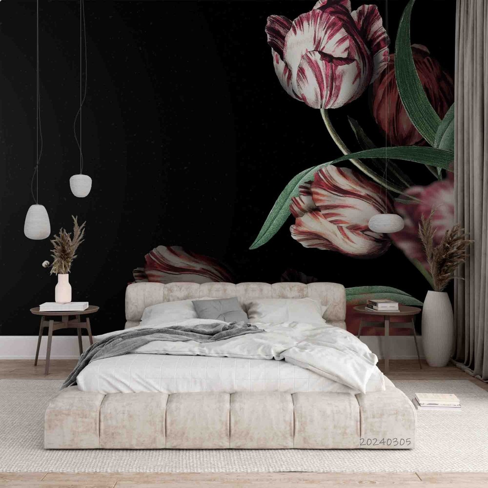 3D Tulips Plant Illustration Wall Murals Wallpaper Murals Wall Sticker