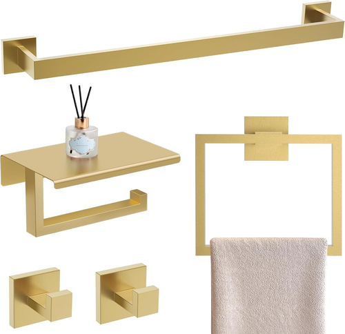 Brushed Gold Bathroom Hardware Set 23.6 Inch 5-Piece by YACVCL