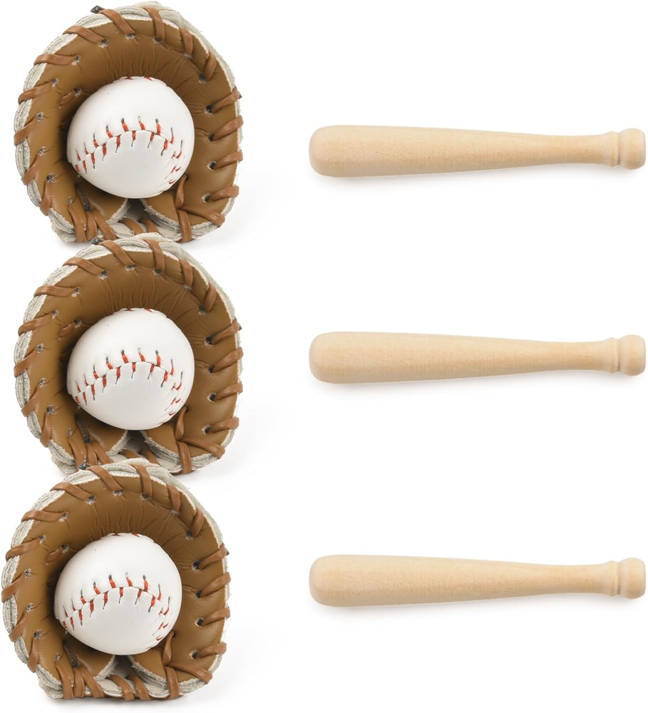 Miniature Baseball Bat Set - 9Pcs Dollhouse Sports Accessories with Glove & Ball