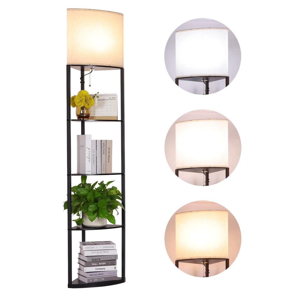 Floor Lamp with Shelves, Sector Corner Shelf Lamp with 3 Color Temperature Bu...