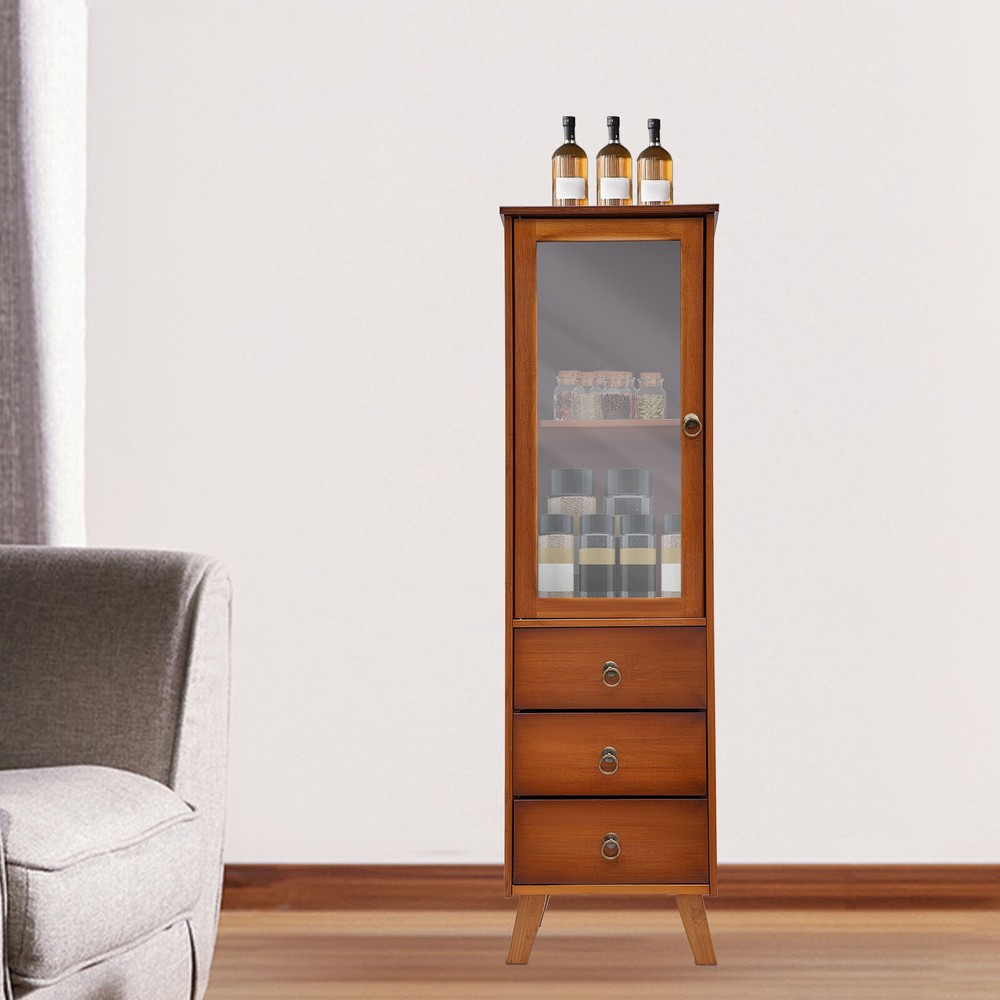 Bamboo Kitchen Storage Cabinet with Drawers Freestanding Pantry Cupboard