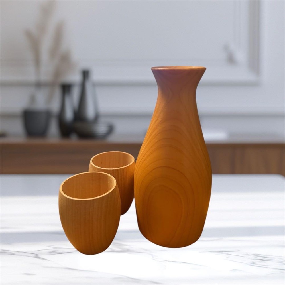 [Unused] Wooden sake bottle choko set