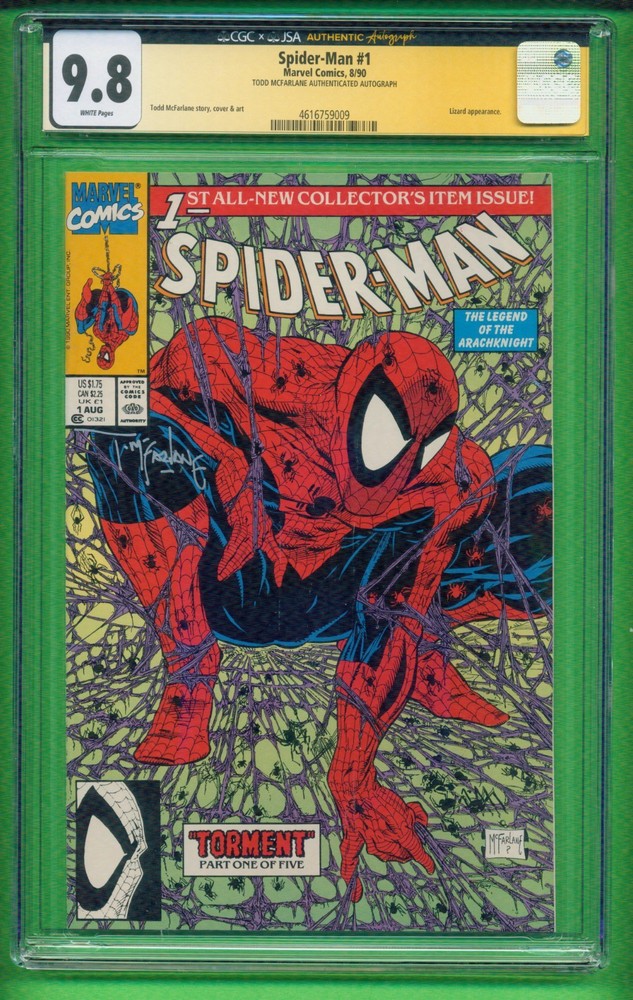 SPIDER-MAN 1 SIGNED McFarlane JSA GREEN Cover 1990 CGC 9.8 RED SPIDER-WEB STAMP