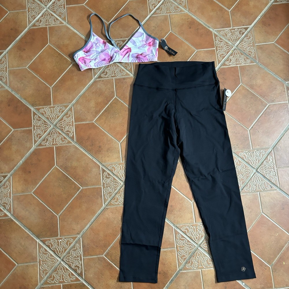 Eloise DeJoria Pink Floral Sports Bra and Leggings Workout Set Women Size XL