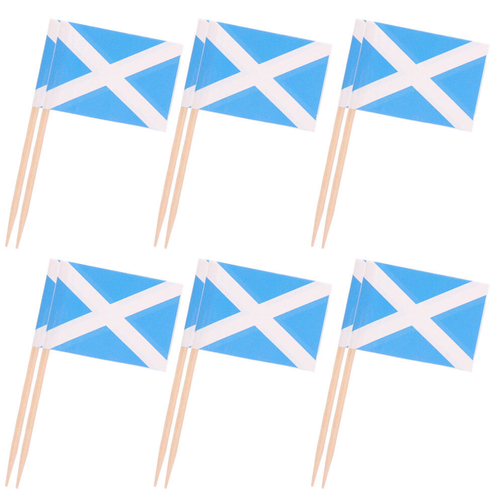 100PCS Scotland Flag Wooden Toothpicks Decoration Cupcake Toppers Food Toothpick