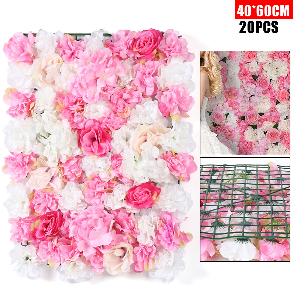 40 x 60 cm 20Pieces Flower Wall Champagne White & Pink Rose Panel Floral Decor