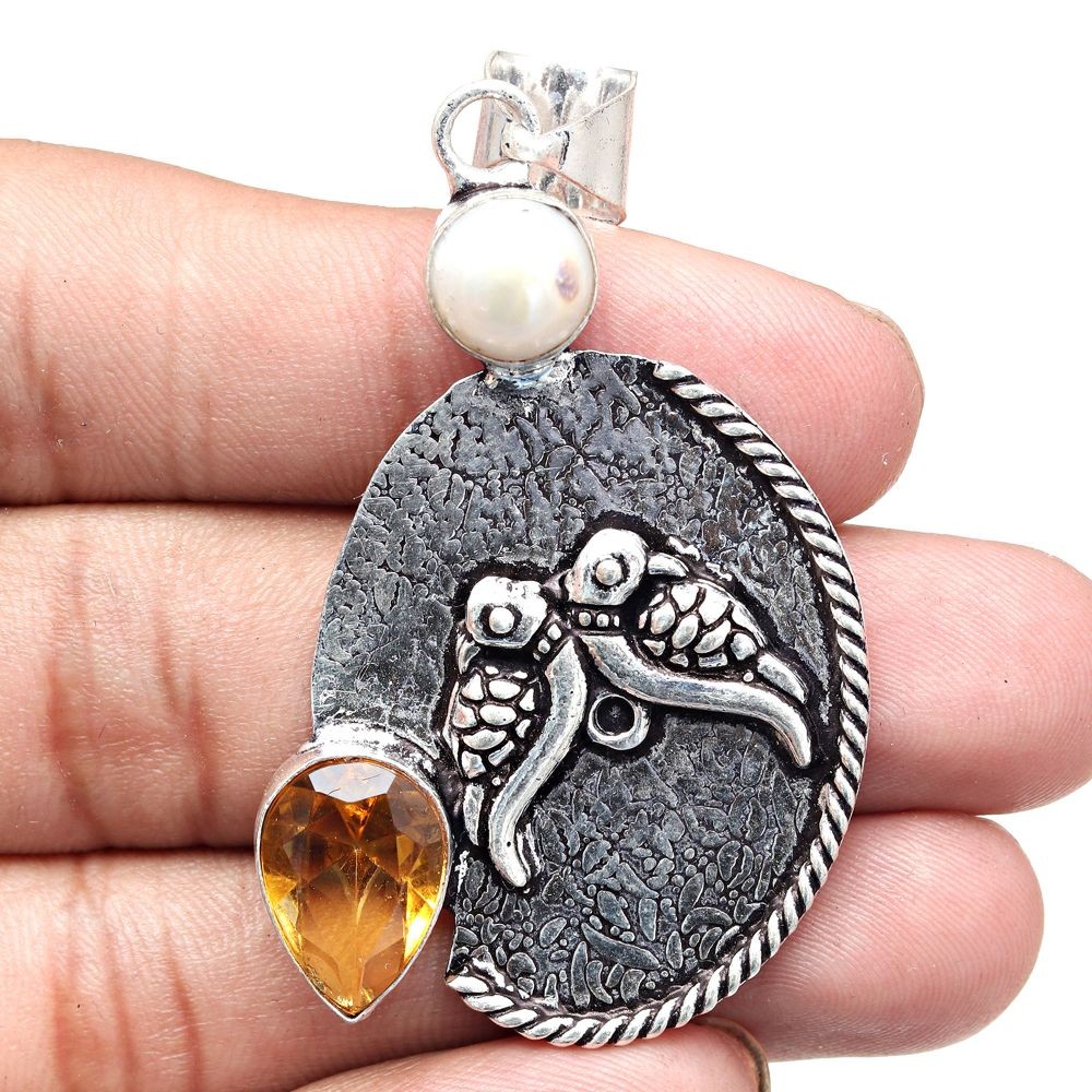 Citrine Quartz Pendant Handmade Silver Jewelry Gift For Her 2.5 Inch