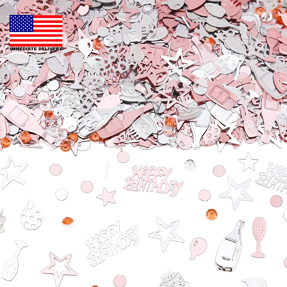 3000 PCS Rose Gold and Silver Happy Birthday Confetti, Multi-Color Birthday Conf