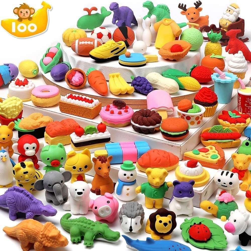 100 Pack Animal Erasers for Kids Bulk Pull Apart 3D Puzzle Erasers Classroom