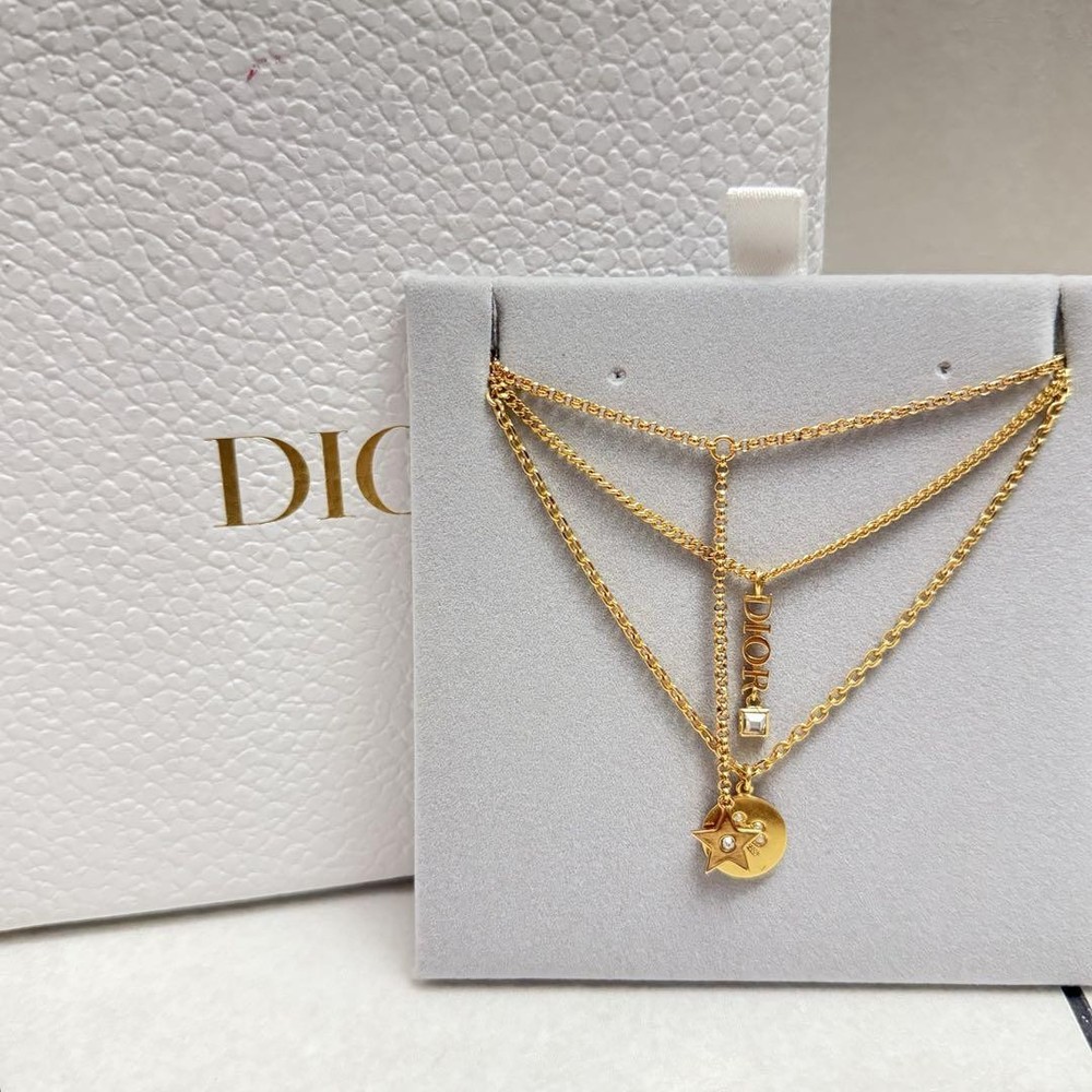 Christian Dior Gold-Tone Three-Row Chain Necklace