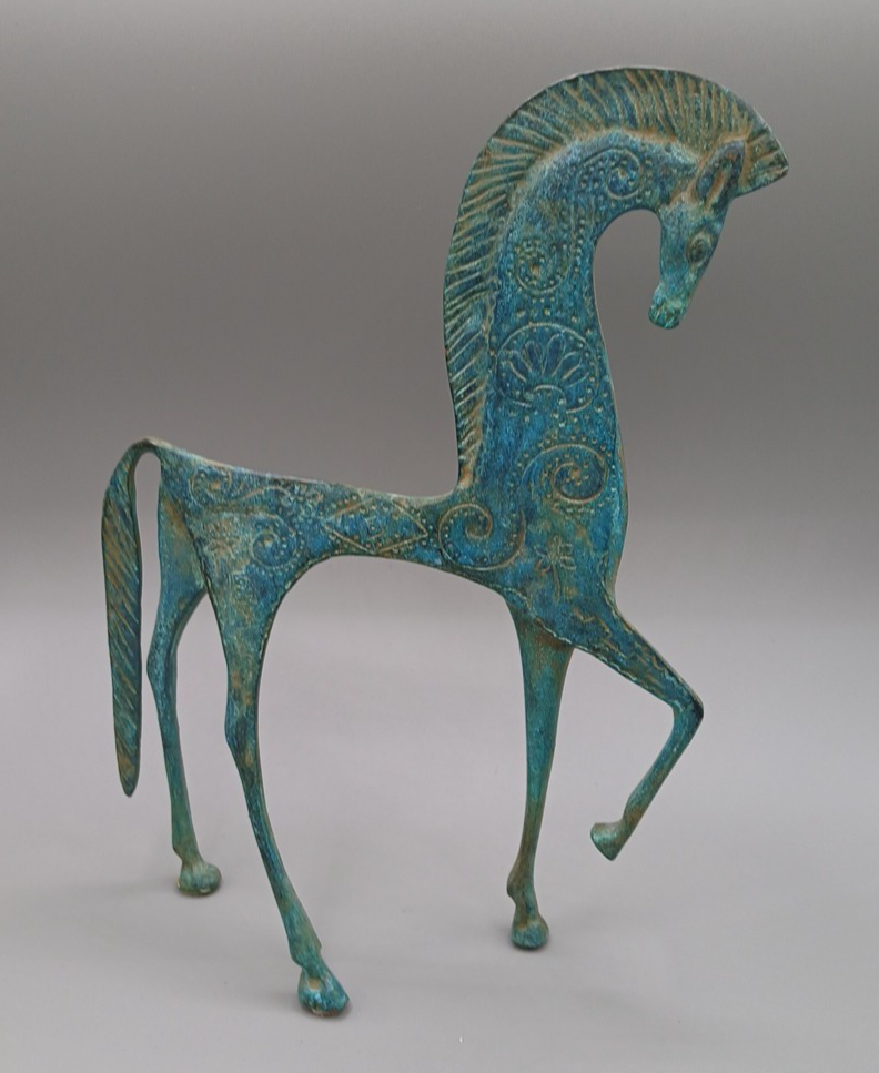 Vintage Etruscan Cast Metal Horse Statue 10 Inch Figurine