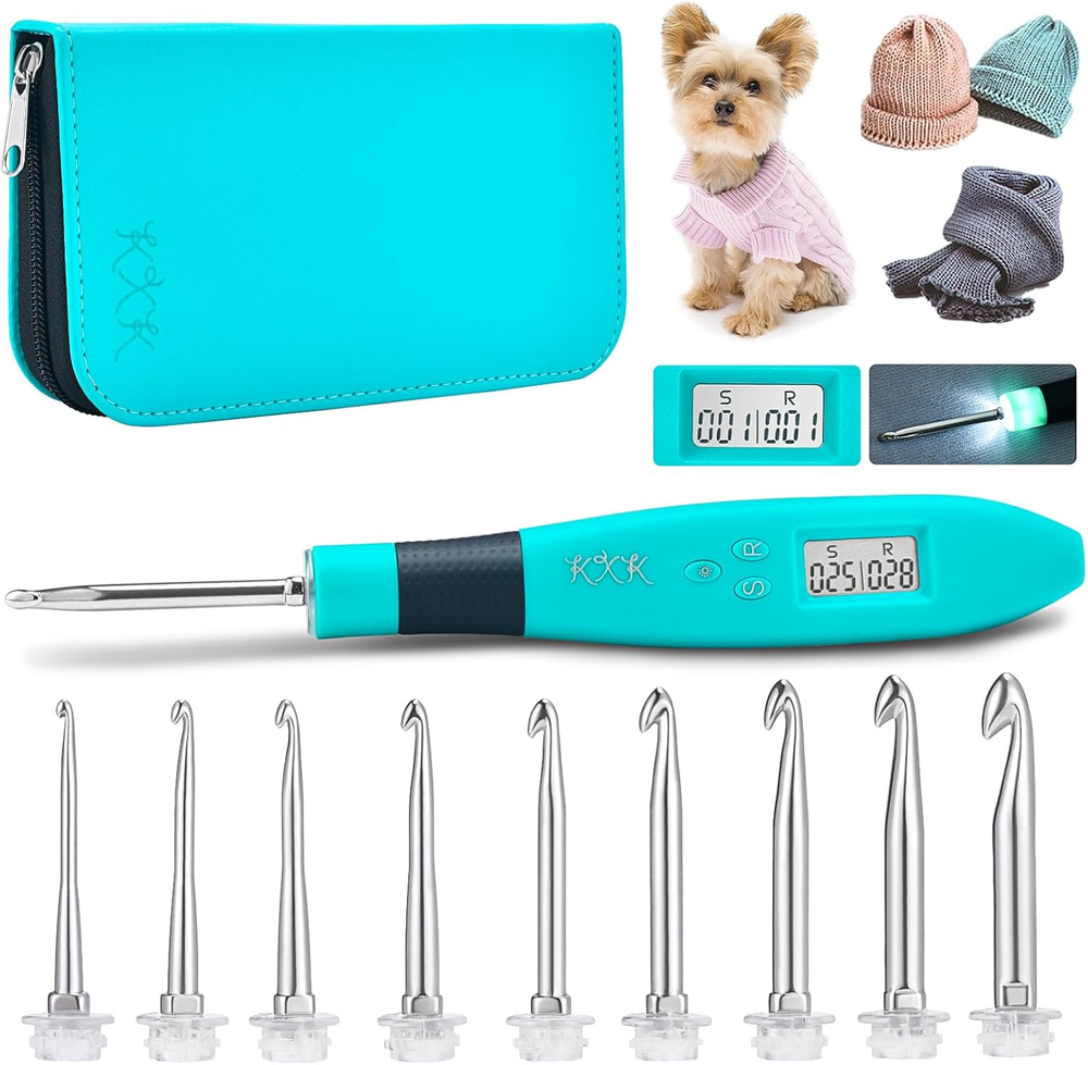 LED Digital Stitch Counter Ergonomic Crochet Hook Set