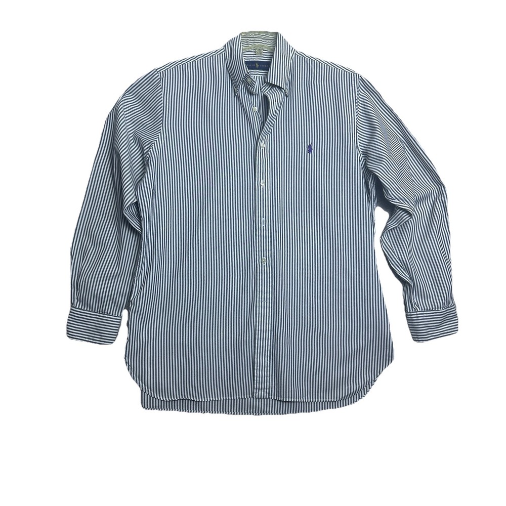 Ralph Lauren Mens 16.5 34/35 Dress Shirt Gray Stripe Classic Fit 100% Cotton L/S
