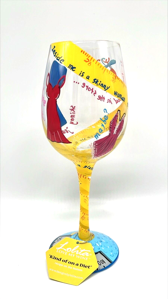 Lolita Love My Wine Kind Of On A Diet Hand-Painted 15oz Glass with Recipe and Box