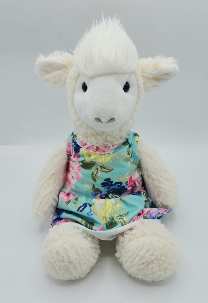 Manhattan Toy Company Lou the Llama Plush Stuffed Animal Ribbed Toy 14” w/ Dress