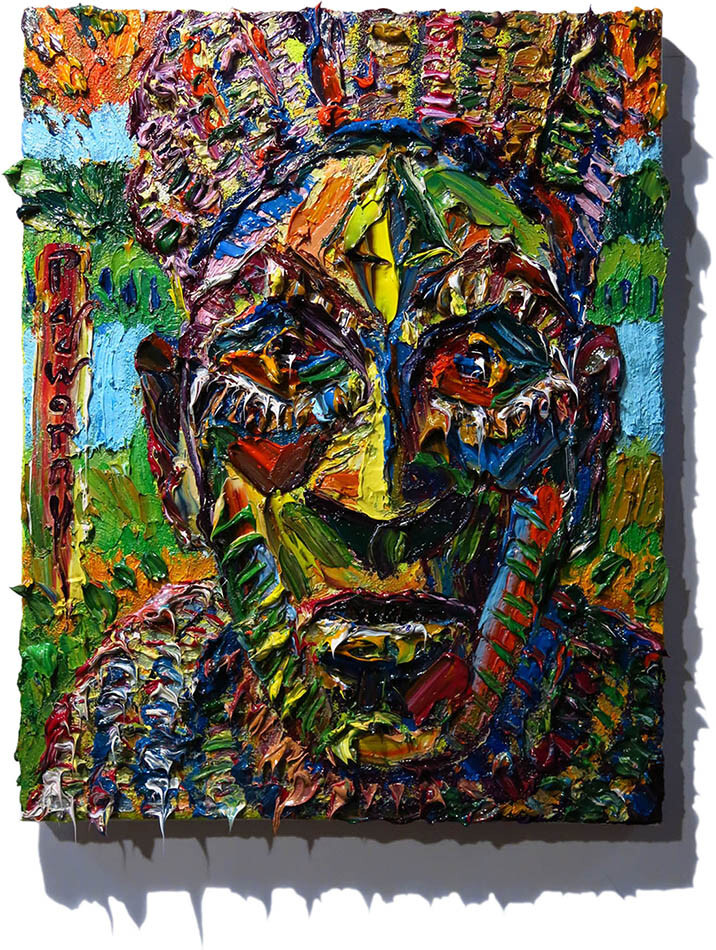 PORTRAIT OIL█PAINTING█OUTSIDER█AFRICAN MASK█ART█SIGNED ABSTRACT ORIGINAL POP NR