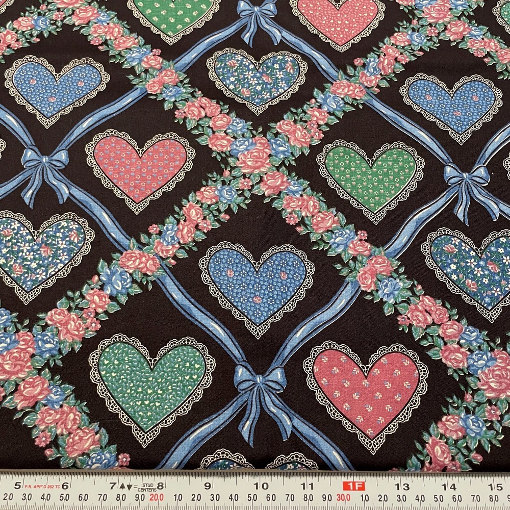 Vintage Springs Industries Scalloped Hearts Bows & Floral Lattice by HALF YARD