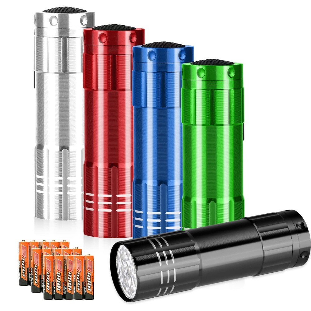 Yikosam 5-Pack 9 LED Mini Aluminum Flashlights with Lanyard Bulk Set
