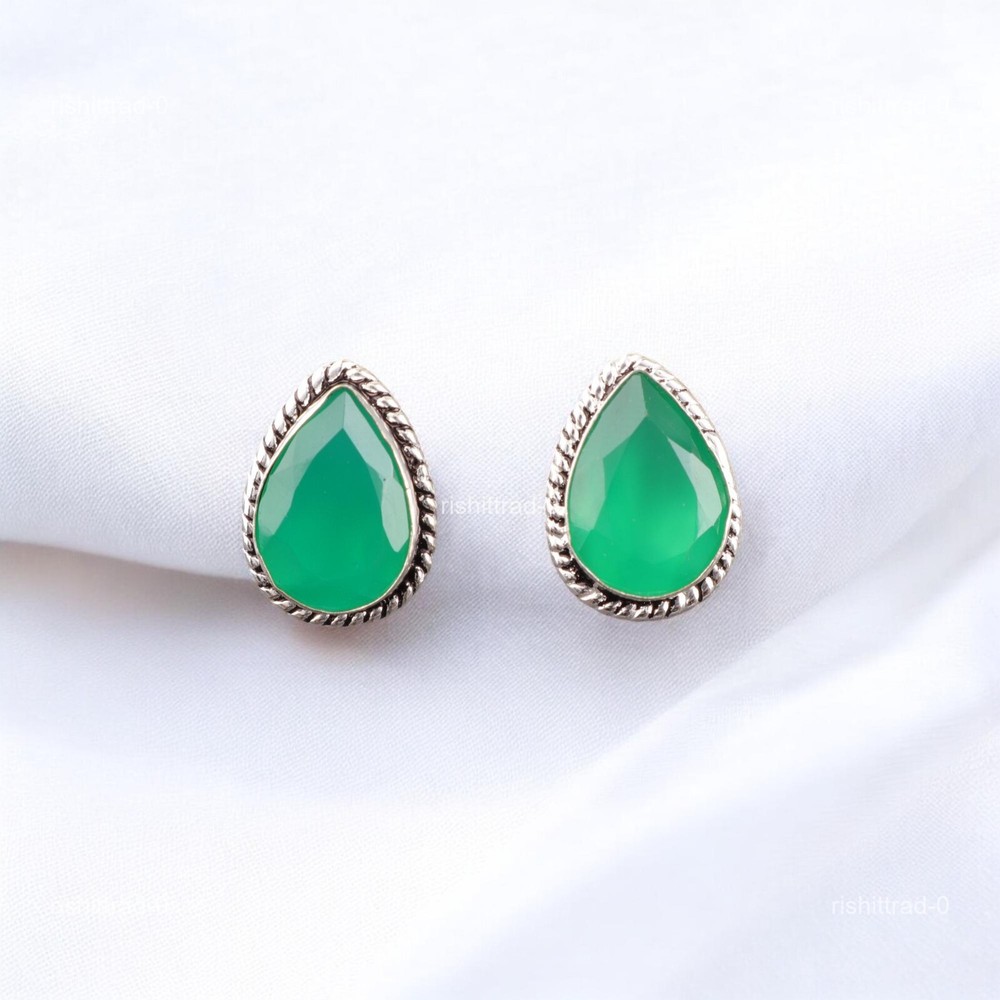 Green Onyx Gemstone 925 Sterling Silver Mens Cyber Monday Birthday Cufflinks-image