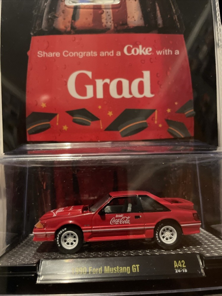 2024 1/64 M2 Machines Coca-Cola 1990 Ford Mustang GT Share a Coke With a Grad