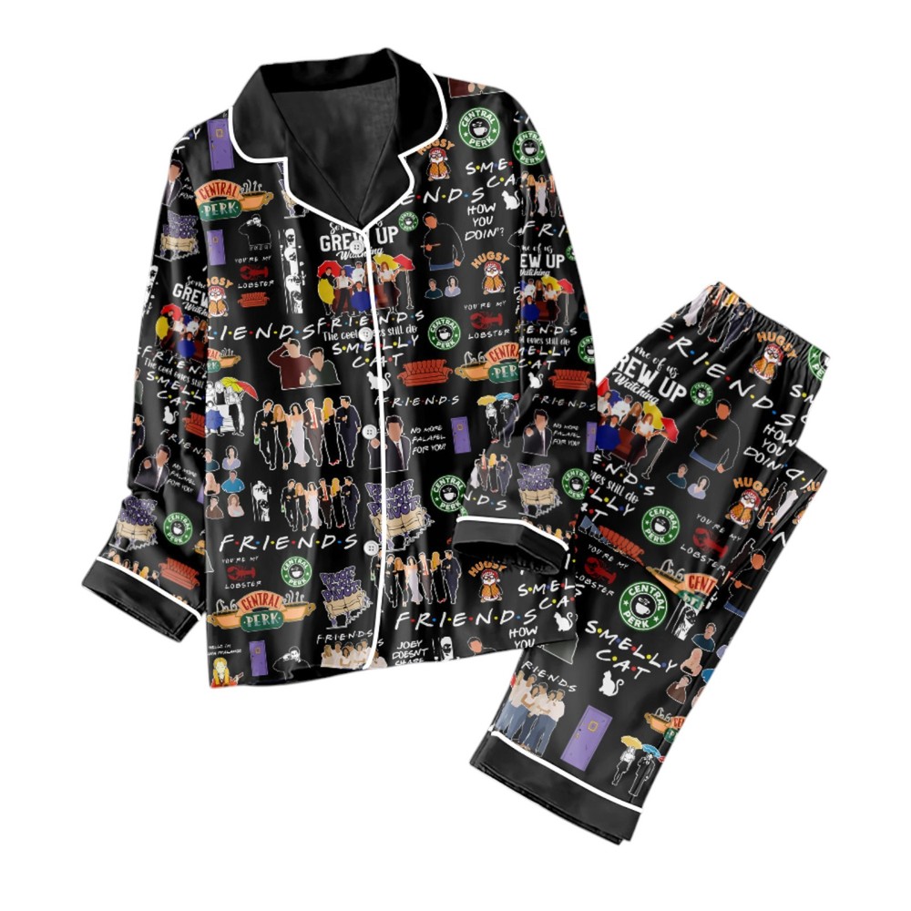 Cozy Friends Button-Down Pajama Set - TANTN 3726 Sleepwear