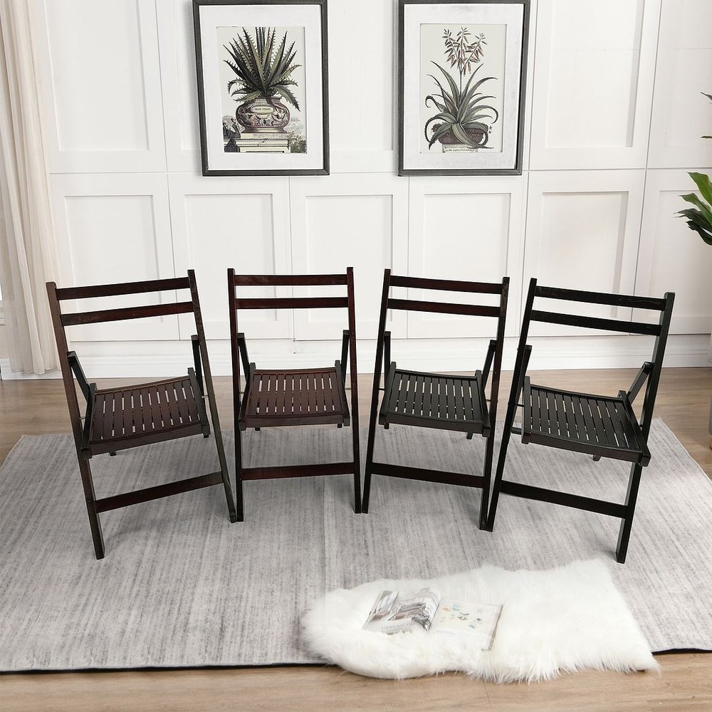4 Pack Gray Wood Folding Chairs with Sturdy Slatted Seats  