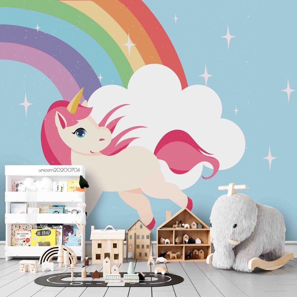 3D Unicorns Rainbow Clouds Cartoon Wall Murals Wallpaper Murals Wall Sticker 14