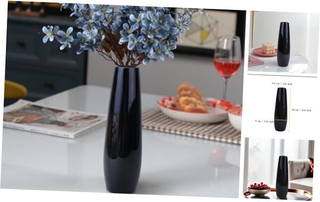 Ceramic Flower Vase,12 Inch Tall Farmhouse Small Ceramic Vase for Black Shape 2