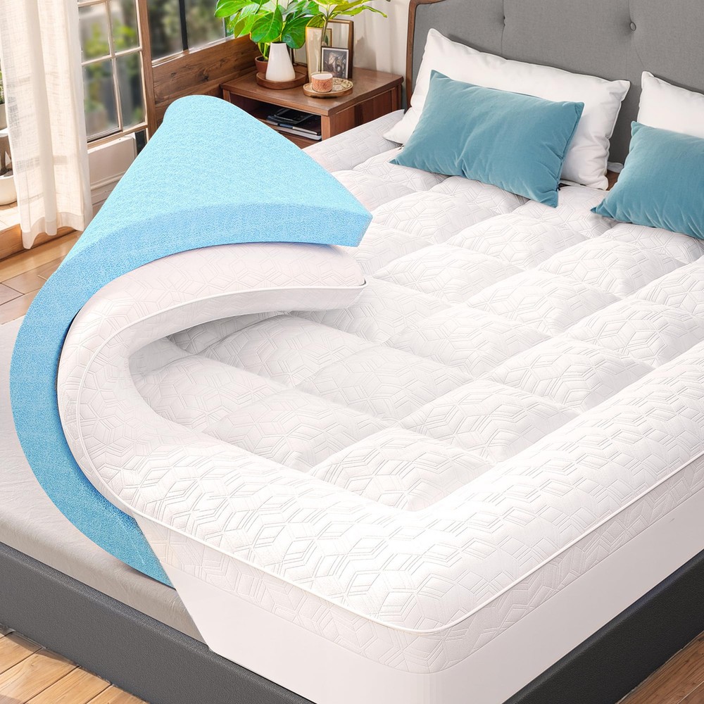 3 Inch Mattress Topper Queen Size, Dual Layer Pillow Top Mattress Topper, 1 I...