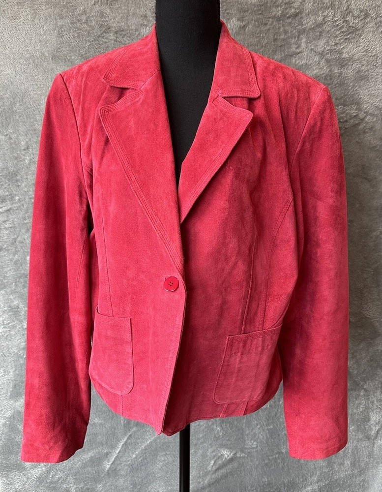 Alfani Suede Leather Jacket Womens XL Red Work Office Casual Church