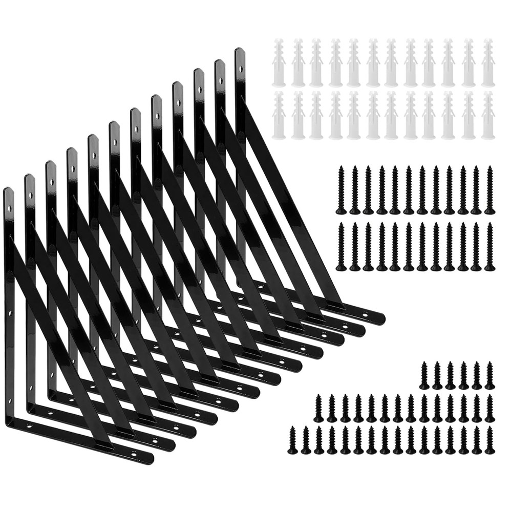 12 x 8 Heavy Duty Metal Shelf Brackets with Screws for Wall Mounted Shelves