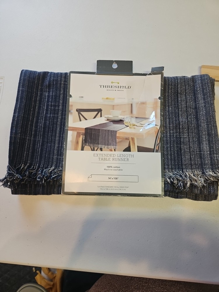 Blue Table Runner 108x14 - Threshold 100% Cotton Extended Table Length