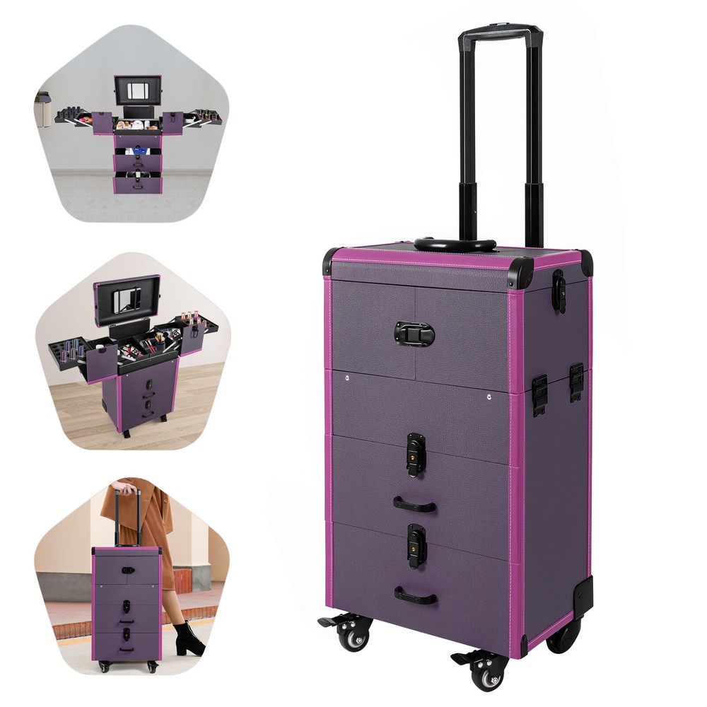 Large Lockable Portable Makeup Organizer Trolley for Cosmetics