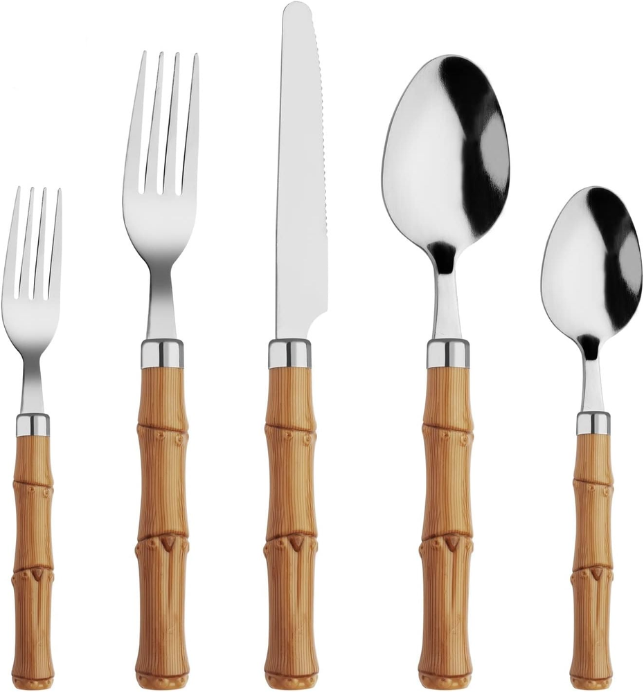 Bamboo Silverware Set, Hoften Bamboo Utensils Set for 4, 20 Piece Bamboo Flatwar