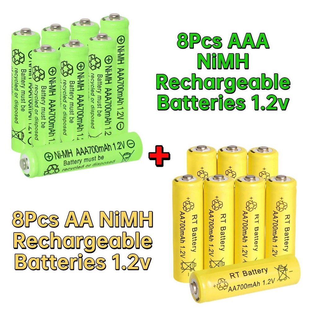 8Pcs AA & 8Pcs AAA Ni-MH Rechargeable Batteries 1.2v for Solar Light & Radio