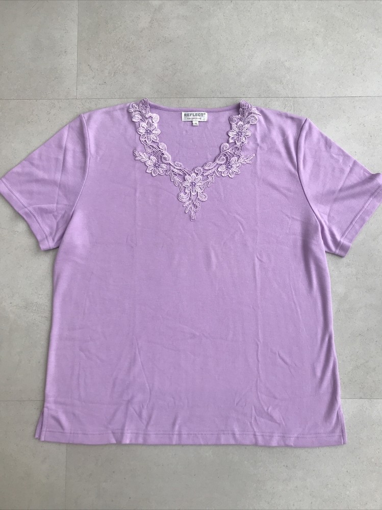 AT. Womens Fit Size 24 Purple Short Sleeve Beaded Top SMART WORK STRETCH SUMMER